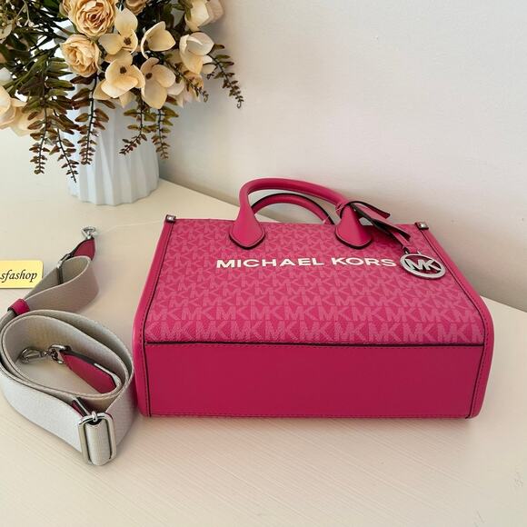 Michael Kors Purse Mirella Small Shopper Crossbody Bag Dragon Fruit - Picture 8 of 12